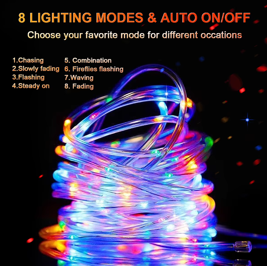 Waterproof Christmas LED Rope Lights with Solar Panel