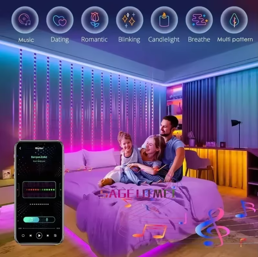 Smart LED Curtain Lights with App Control & Music Sync